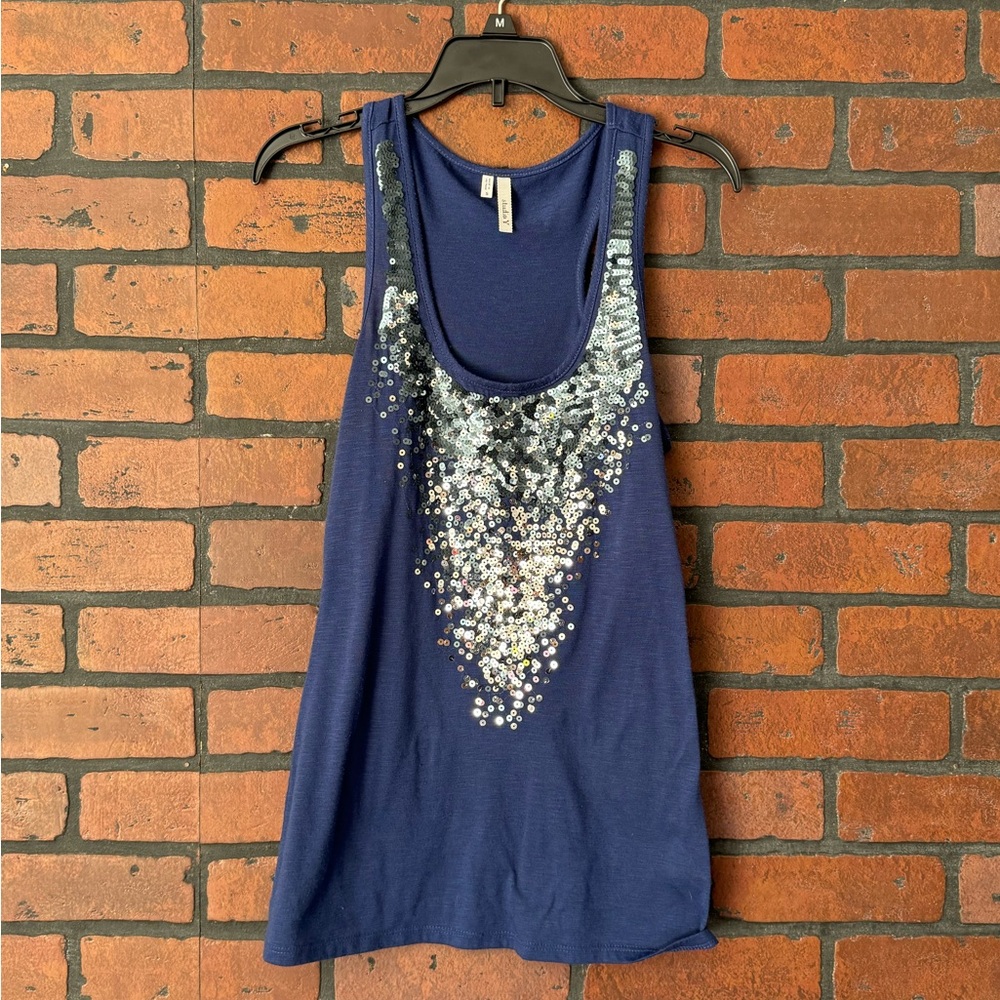 Studio Y Navy Blue Sequin Embellished Tank Top Size Small